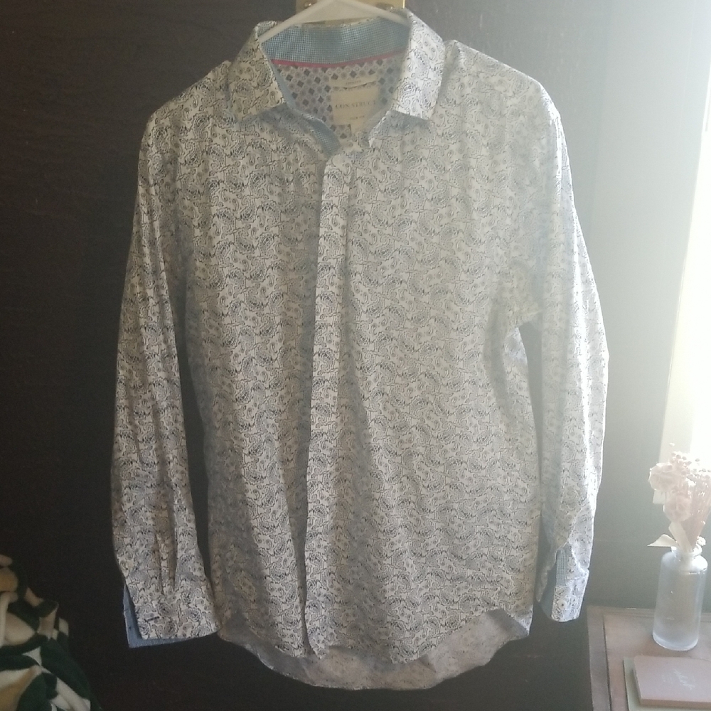 Men's White and Blue Western Style Shirt.